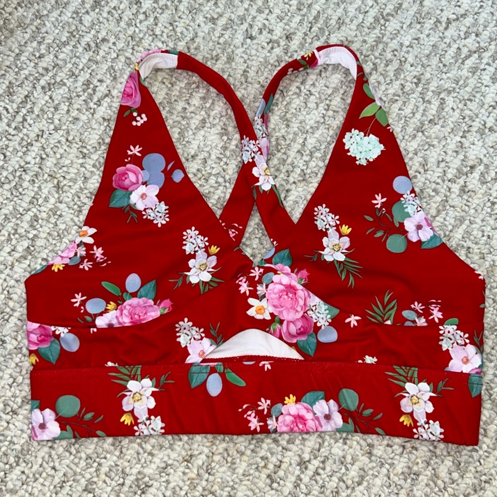 NEW Dance2Fit Fit Booty High Waisted Ruby Red & Floral Workout Outfit - Picture 3 of 15